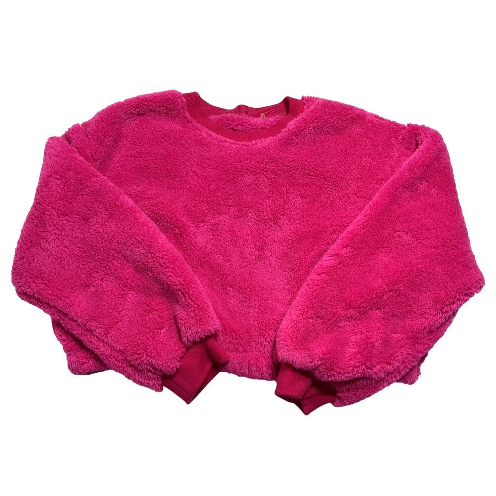 Apparis Crop Teddy Sweatshirt in Fuchsia